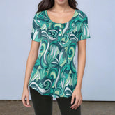 Mima Scoop Neck Tunic Top with Button Detail